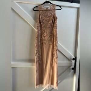 Adrianna Papell Beaded Tan Evening Dress